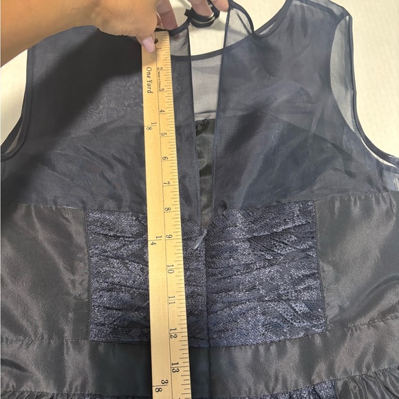 KAY UNGER NAVY BLUE 100% SILK OVER LACE KEY HOLE MIDI PARTY DRESS FIT & Flare 8 - Picture 14 of 14